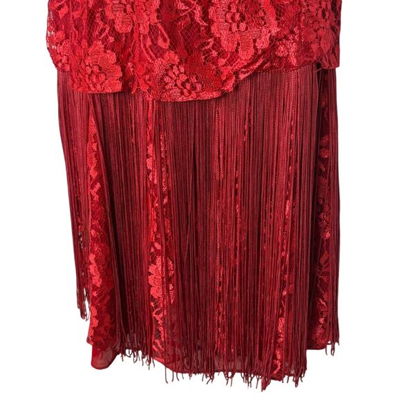 Vintage 80s Does 20s Fringe Lace Flapper Gatsby Costume Party Red Dress L/XL - Picture 5 of 8